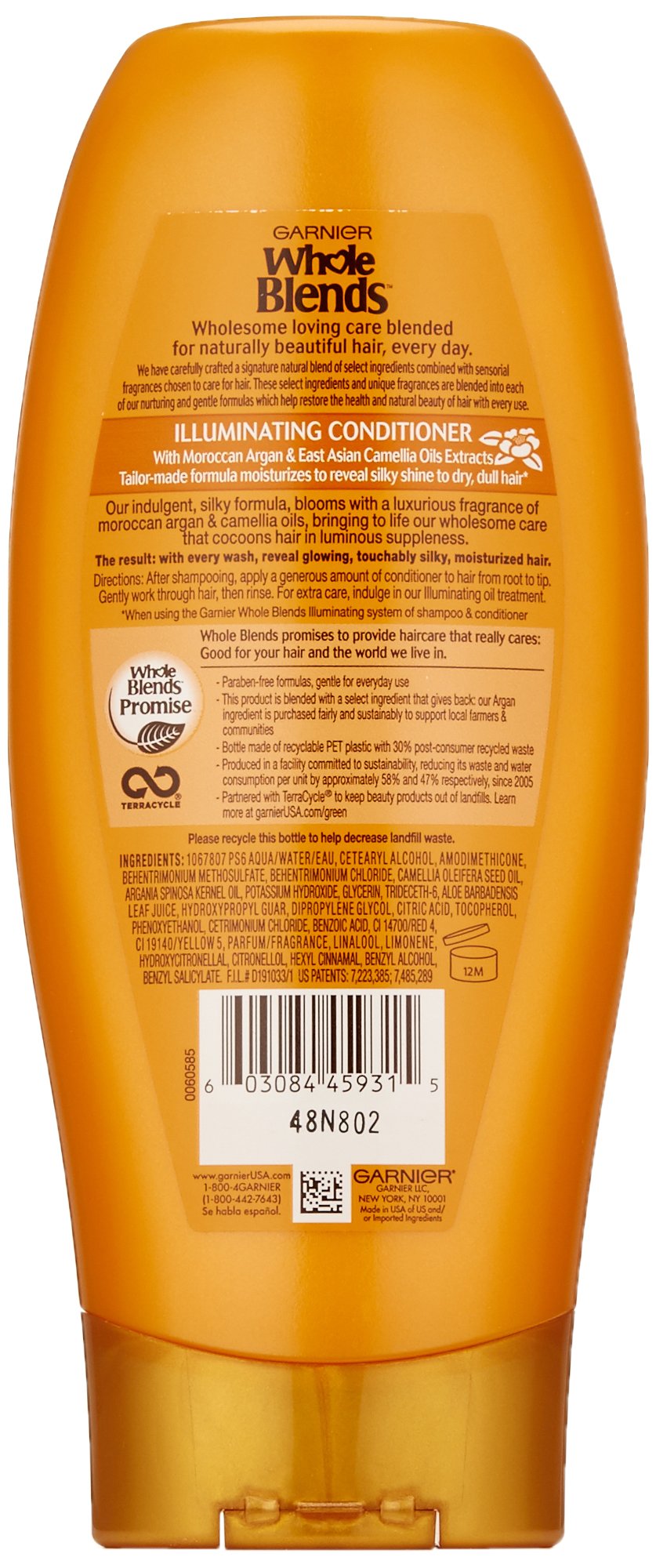 Garnier Whole Blends Illuminating Conditioner Moroccan Argan And Camellia Oils Extracts For Dull Hair , 12.5 Fl Oz, Pack Of 1